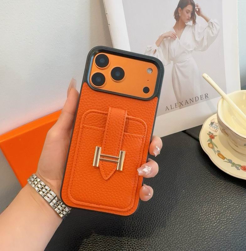 Hermes Leather iPhone Cover Card Slot For 12-17 Series iPhone Case for 12-pro-max