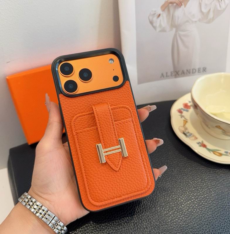 Hermes Leather iPhone Cover Card Slot For 12-17 Series iPhone Case for 13