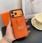Hermes Leather iPhone Cover Card Slot For 12-17 Series iPhone Case for 13