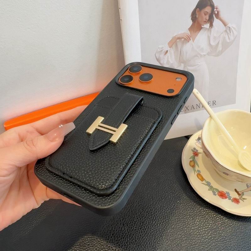 Hermes Leather iPhone Cover Card Slot For 12-17 Series iPhone Case for 13