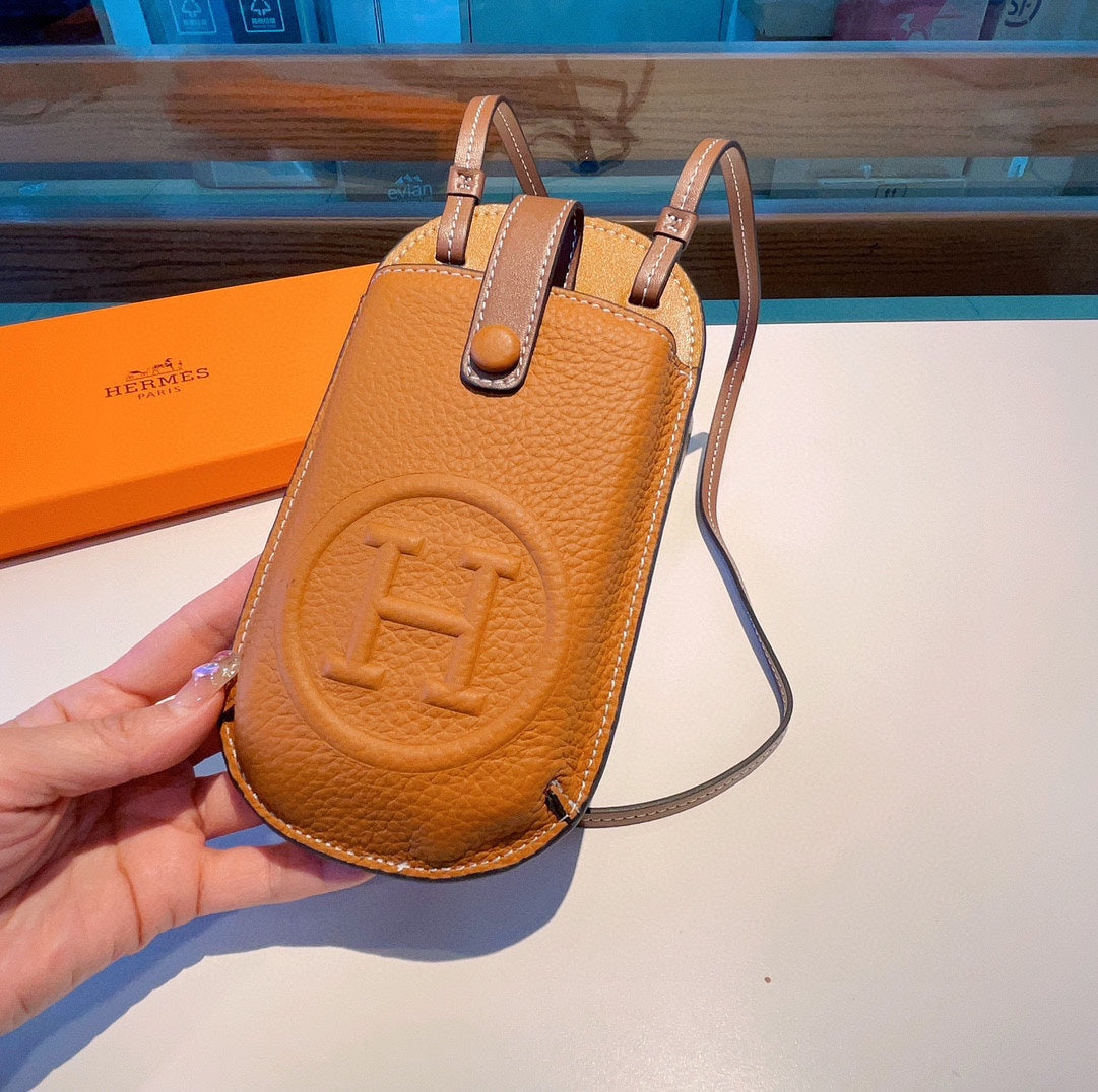 Universal Crossbody Luxury H Phone Pouch Bag Adjustable Shoulder Strap / Brown Phone Case