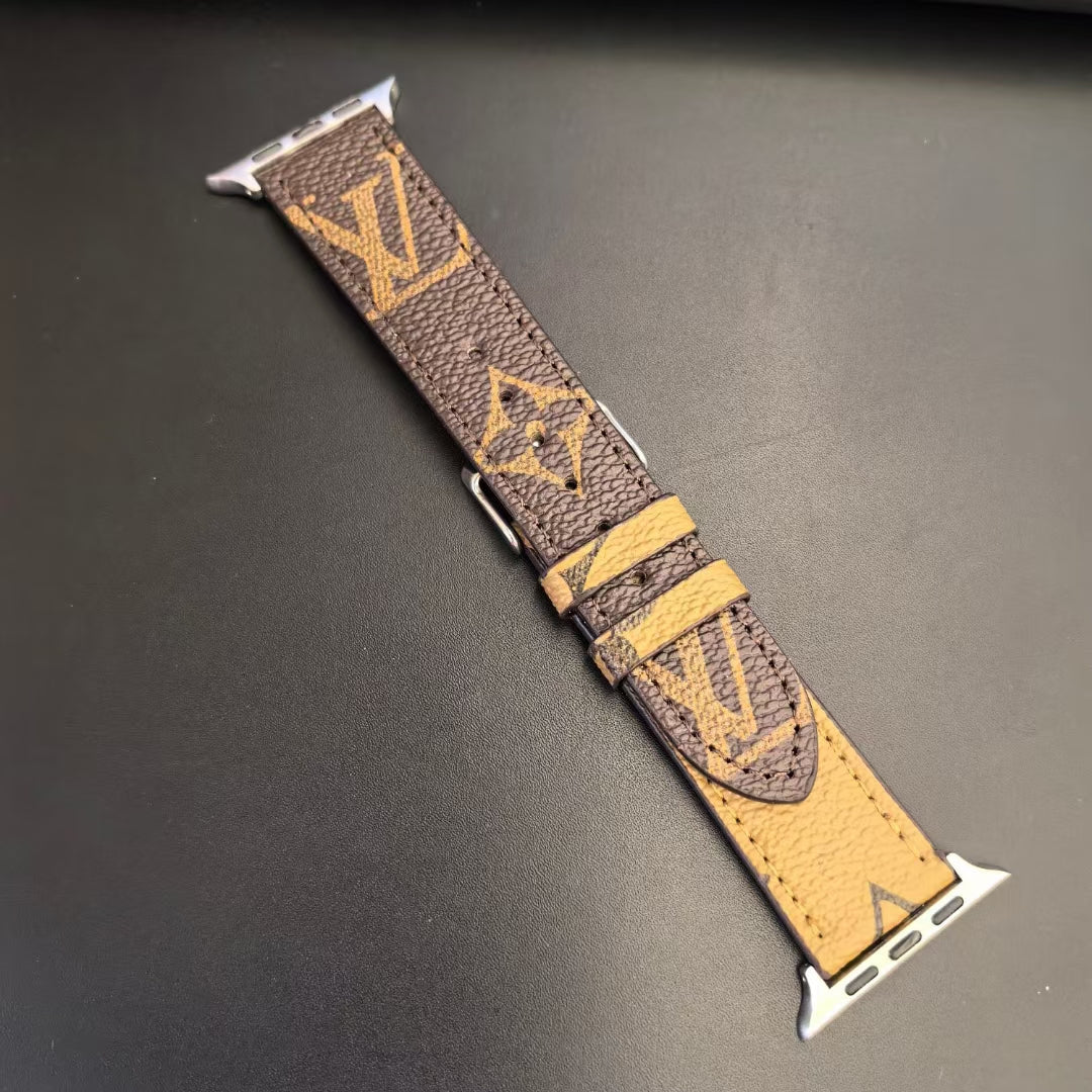 Louis Vuitton Apple Watch Bands Fashion Monogram Leather Apple Watch Band for pale-brown