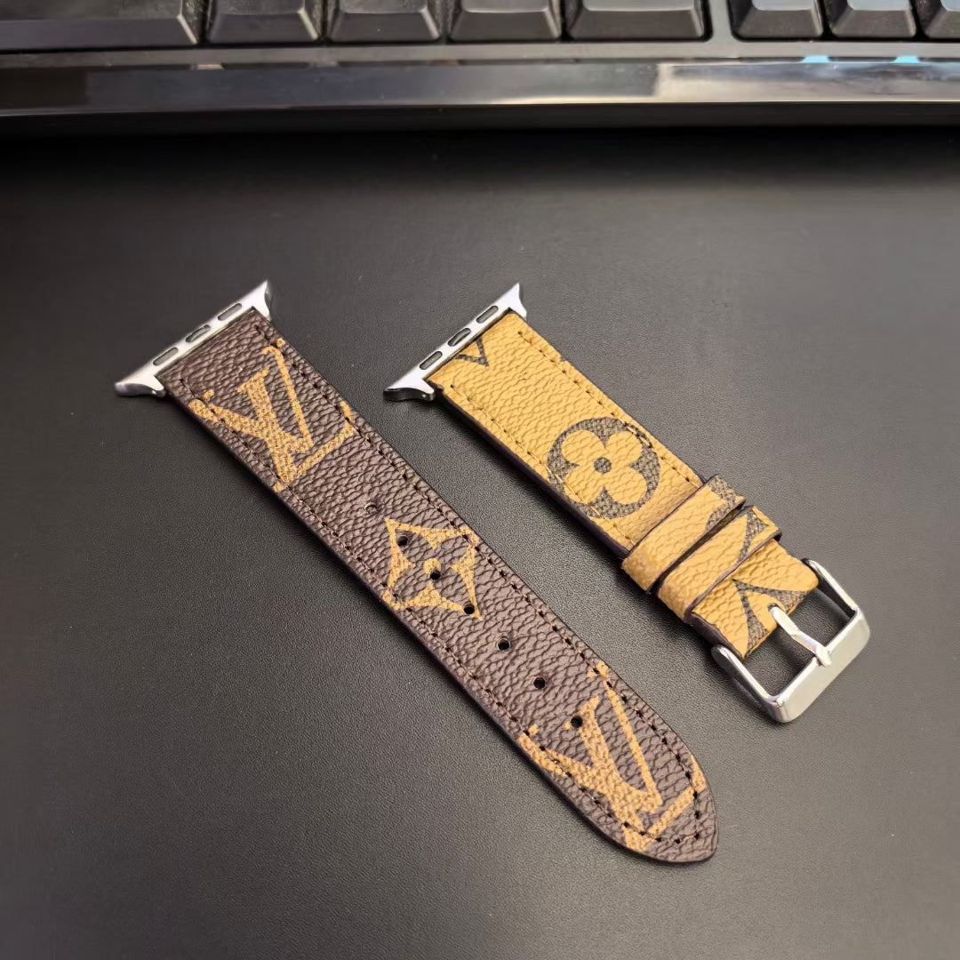 Louis Vuitton Apple Watch Bands Fashion Monogram Leather Apple Watch Band for brown-pale