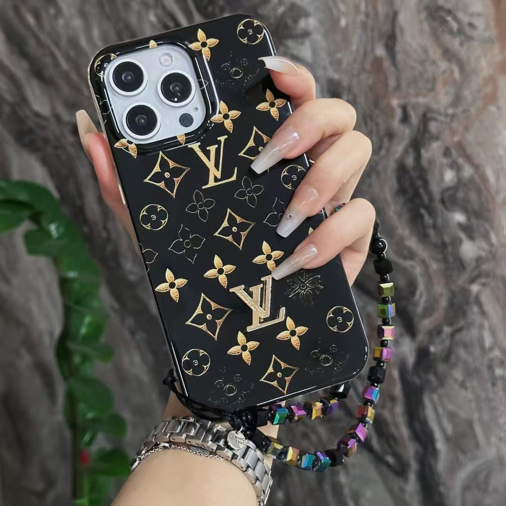 LV Black iPhone Case Golden Monogram for iphone-14-pro