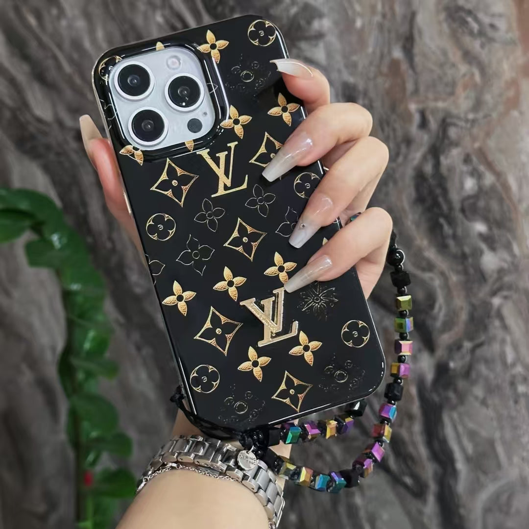 LV Black iPhone Case Golden Monogram for iphone-14-pro