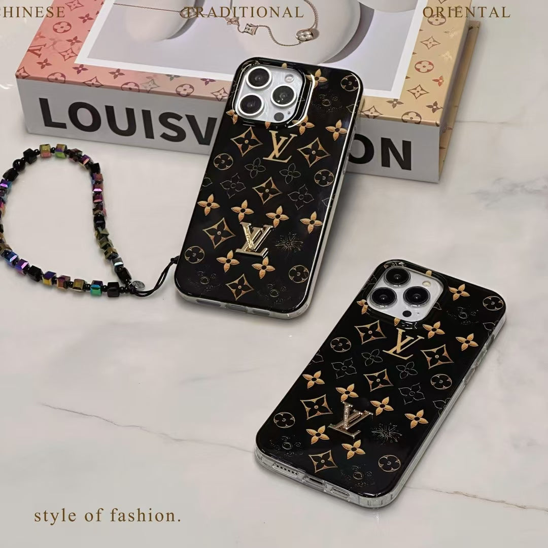 LV Black iPhone Case Golden Monogram for iphone-14-pro-max