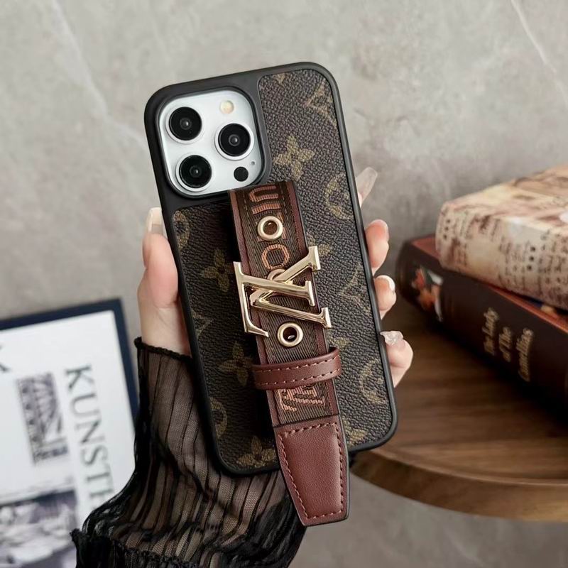LV Case iPhone Pro Max Plus 16 / 15 / 14 / 13 / 12 Adjustable Hand Strap Kickstand