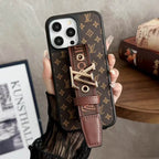LV Case iPhone Pro Max Plus 16 / 15 / 14 / 13 / 12 Adjustable Hand Strap Kickstand for 12-pro