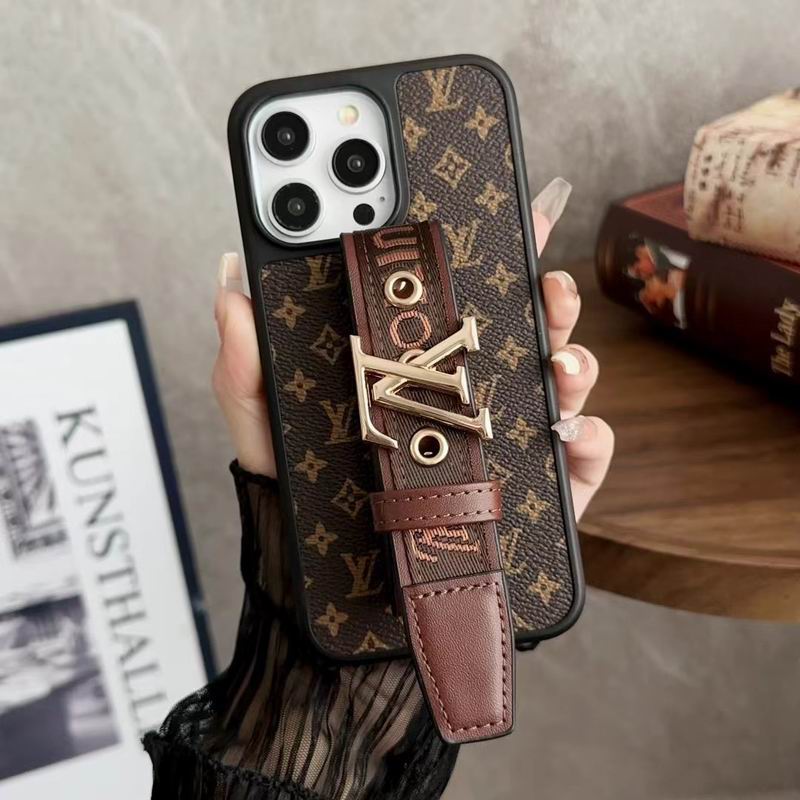 LV Case iPhone Pro Max Plus 16 / 15 / 14 / 13 / 12 Adjustable Hand Strap Kickstand for 12-pro
