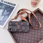 Monogram Leather Crossbody Phone Case Card Holder For iPhone for 12-pro