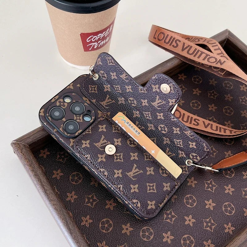 Monogram Leather Crossbody Phone Case Card Holder For iPhone for 12