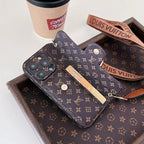 Monogram Leather Crossbody Phone Case Card Holder For iPhone for 12