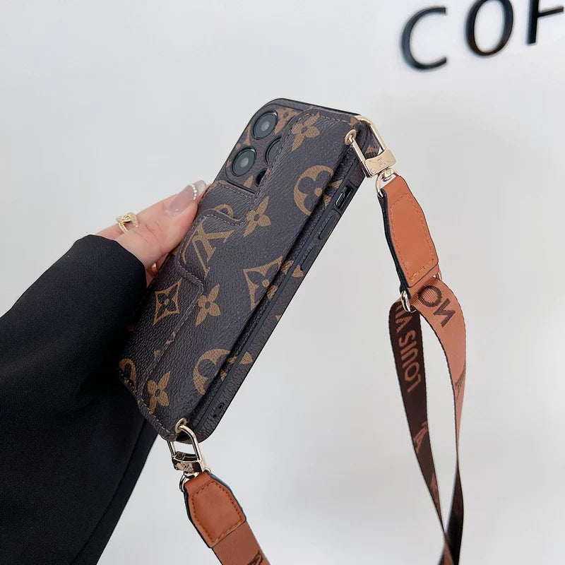 Monogram Leather Crossbody Phone Case Card Holder For iPhone for 12-pro-max