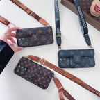 Monogram Leather Crossbody Phone Case Card Holder For iPhone for 12