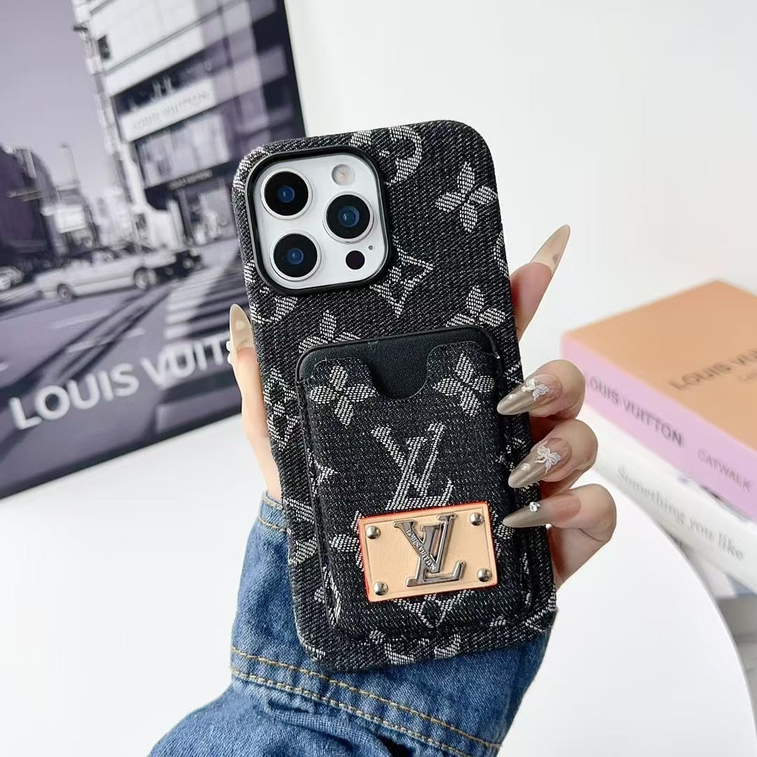 Denim LV Phone Case Card Holder For 13 – 16 Pro Max for 13-pro