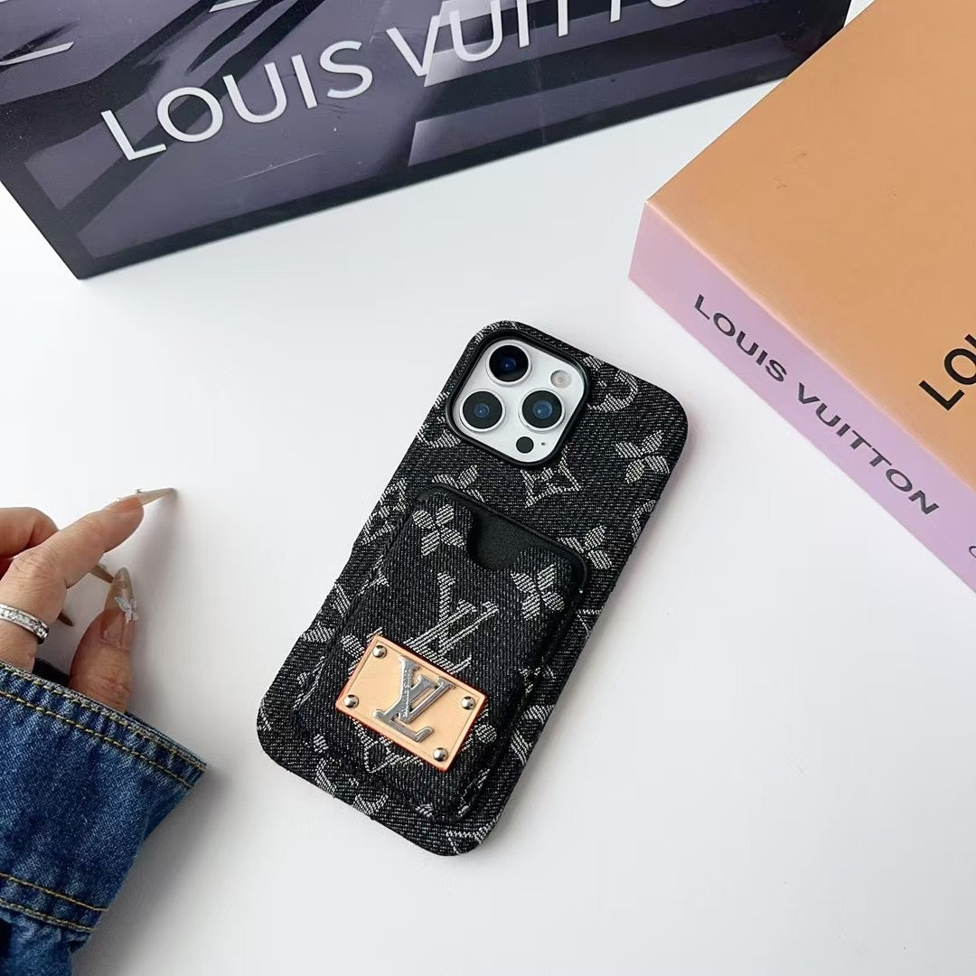 Denim LV Phone Case Card Holder For 13 – 16 Pro Max for 13-pro-max