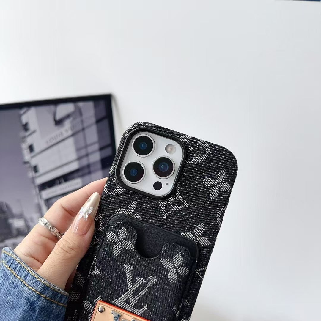 Denim LV Phone Case Card Holder For 13 – 16 Pro Max for 13-pro-max