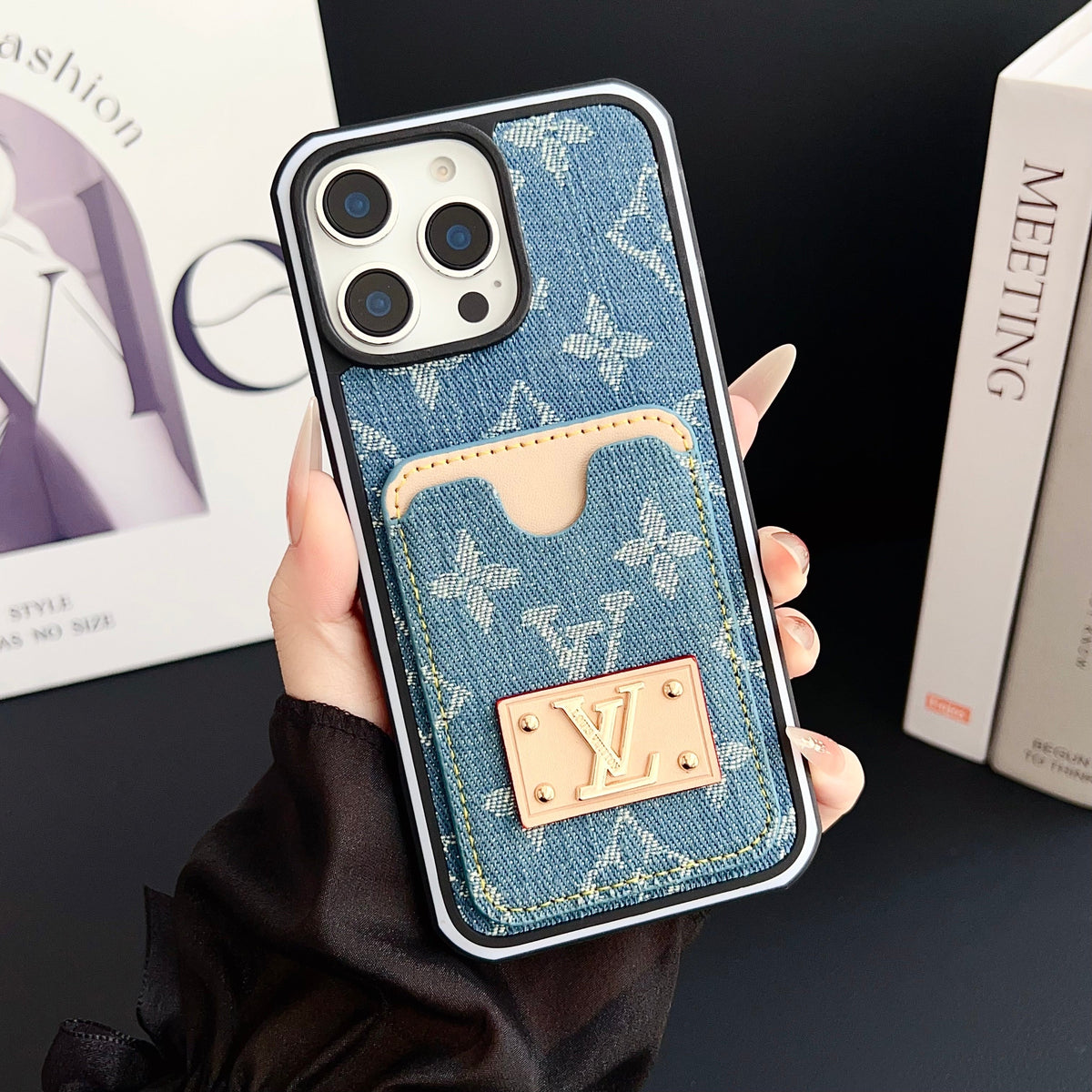 LV iPhone Case Denim Card Holder For 12-16 Pro Max for 12-pro-max