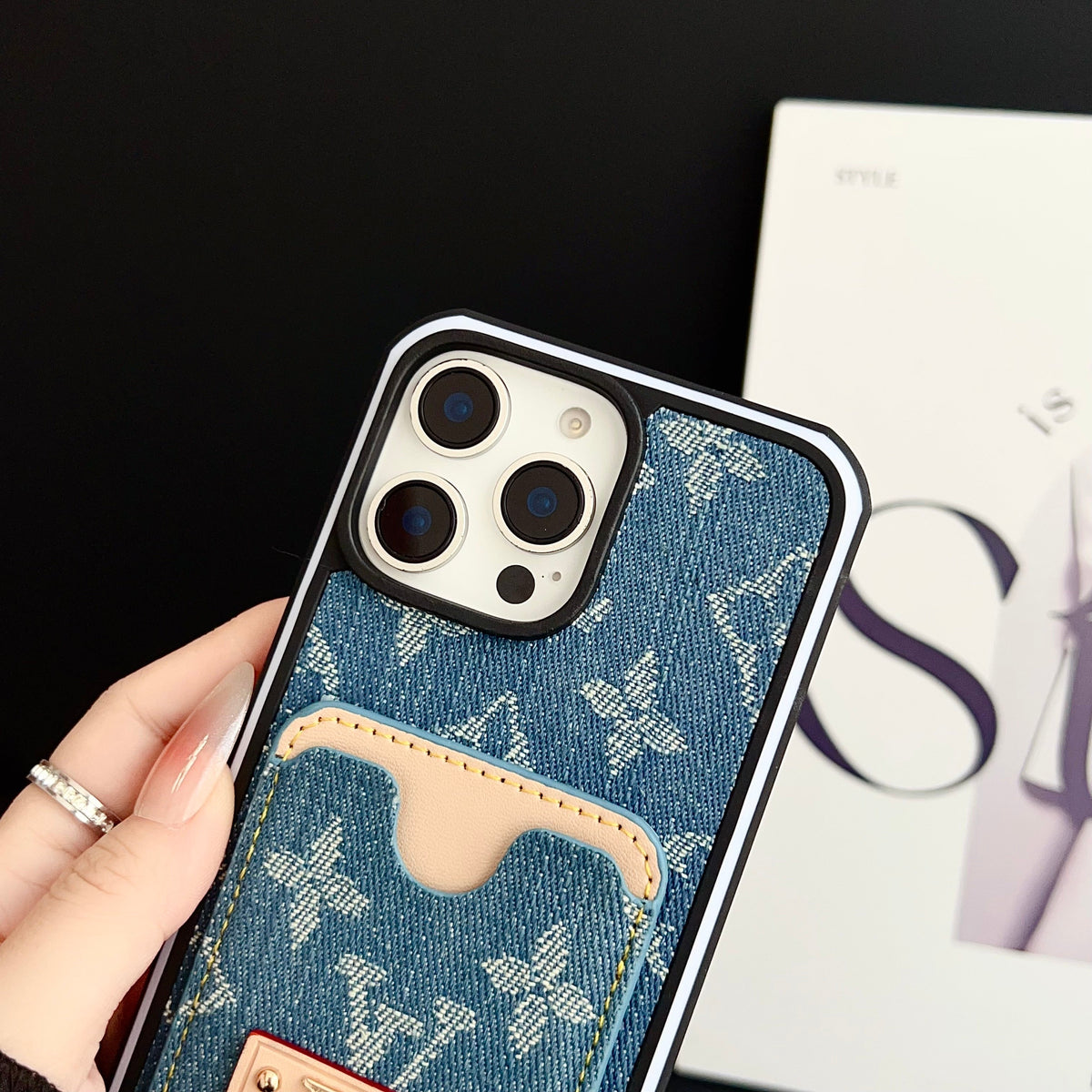 LV iPhone Case Denim Card Holder For 12-16 Pro Max for 12-pro