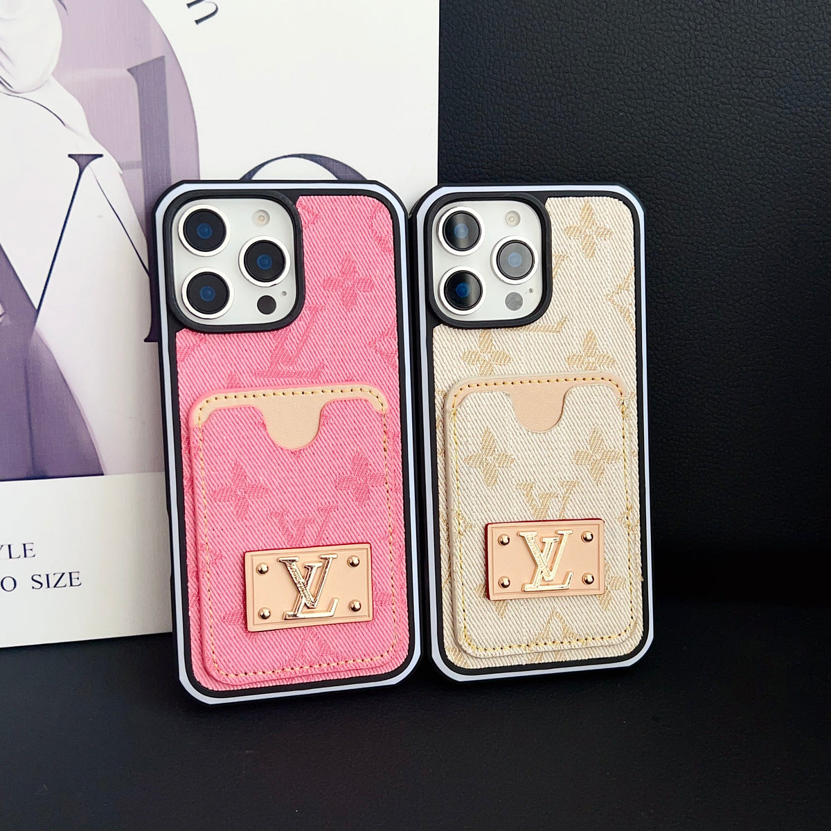 LV iPhone Case Denim Card Holder For 12-16 Pro Max
