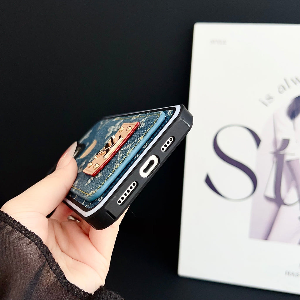 LV iPhone Case Denim Card Holder For 12-16 Pro Max for 12-pro