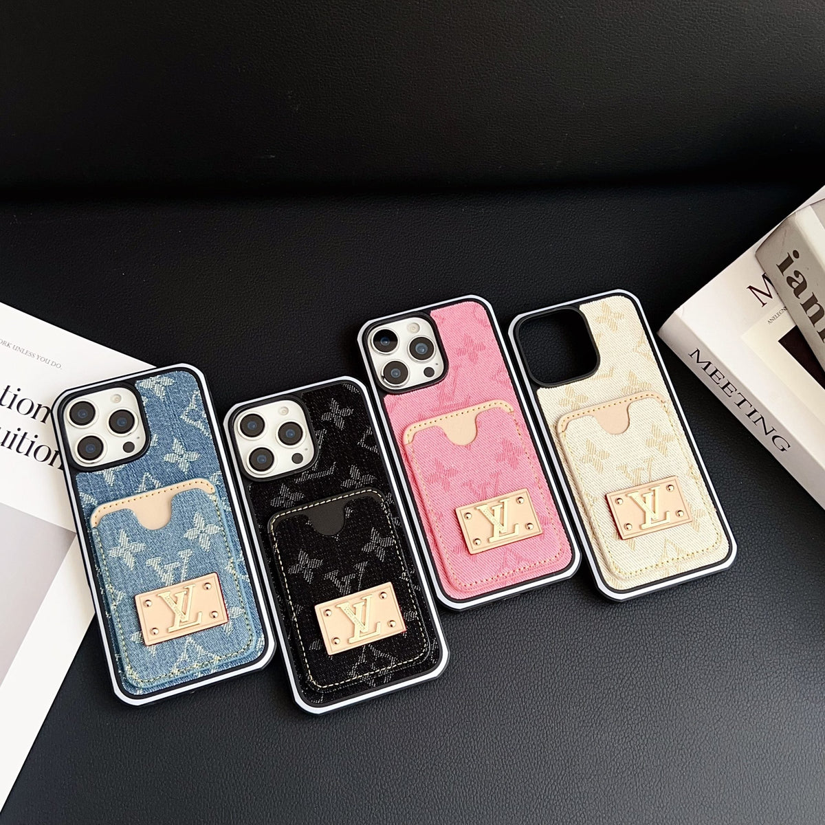 LV iPhone Case Denim Card Holder For 12-16 Pro Max