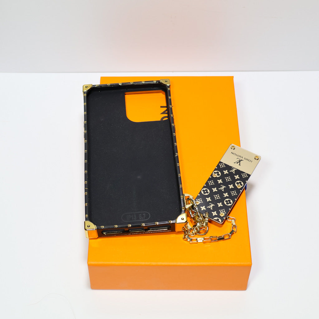 Reverse Golden Monogram LV Eye Trunk iPhone Case For 11 12 13 14 15 16 Pro Max Plus Series