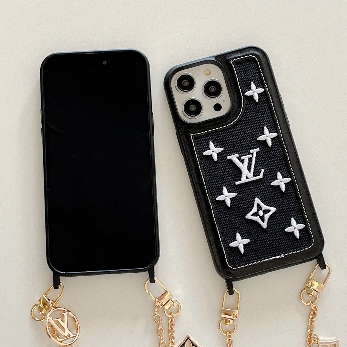 Fabric Leather Crossbody Chain iPhone Case With Ornament Charm for 12-pro-max