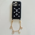 Fabric Leather Crossbody Chain iPhone Case With Ornament Charm for 12-pro