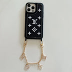 Fabric Leather Crossbody Chain iPhone Case With Ornament Charm for 12-pro
