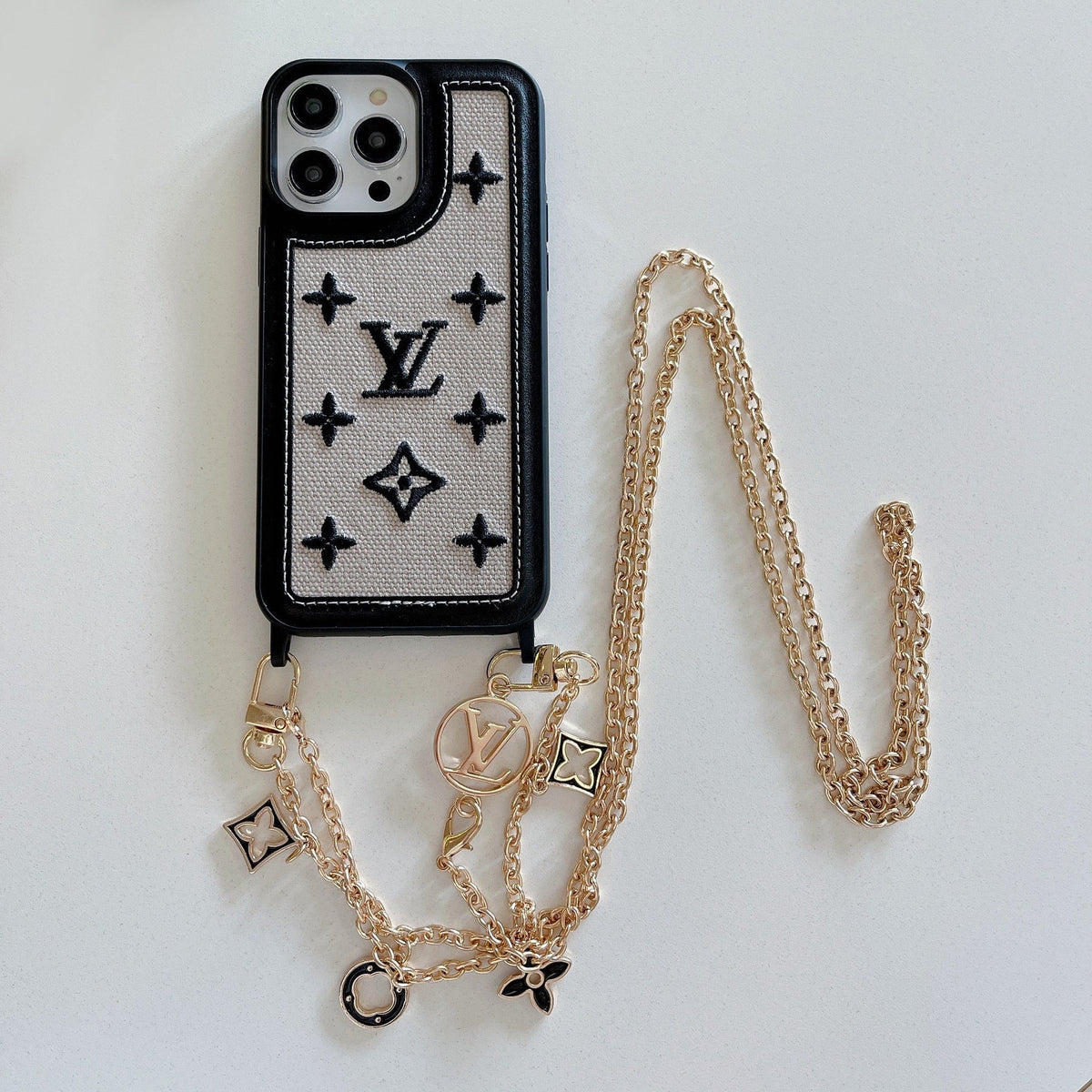 Fabric Leather Crossbody Chain iPhone Case With Ornament Charm for 12