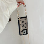 Fabric Leather Crossbody Chain iPhone Case With Ornament Charm for 13