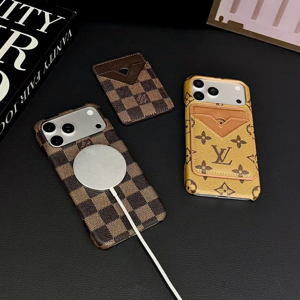 LV MagSafe Magnet Card Holder Phone Case For iPhone 13-17 / Pro / Pro Max / Plus / Air