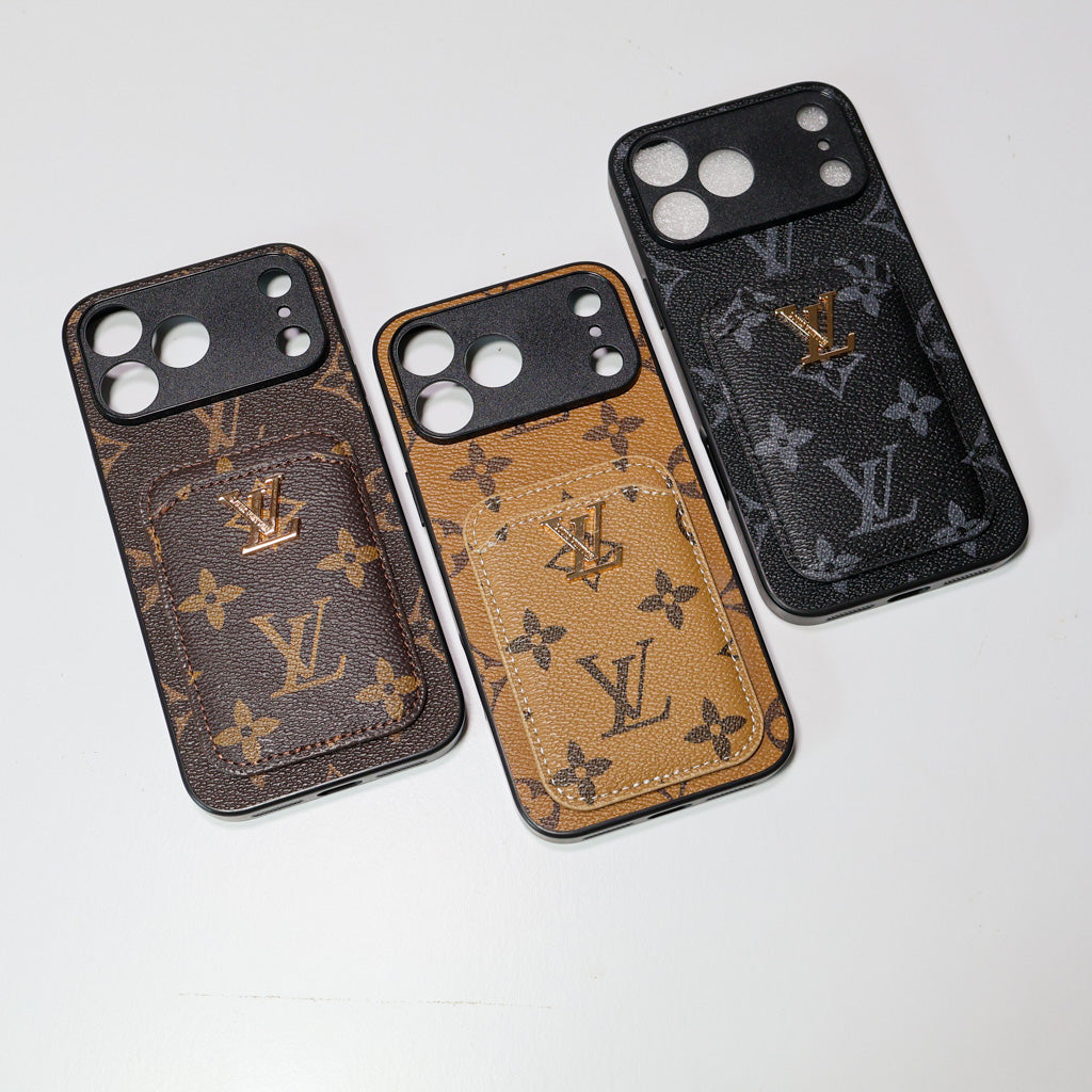 LV Style Card Holder Phone Case For iPhone 12-17 / Pro / Pro Max / Plus for 12-pro