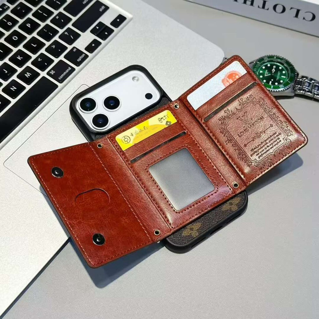 Luxury Card Holder Wallet LV Style iPhone 17 Series Phone Case
