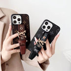 LV Case iPhone Pro Max Plus 16 / 15 / 14 / 13 / 12 Adjustable Hand Strap Kickstand