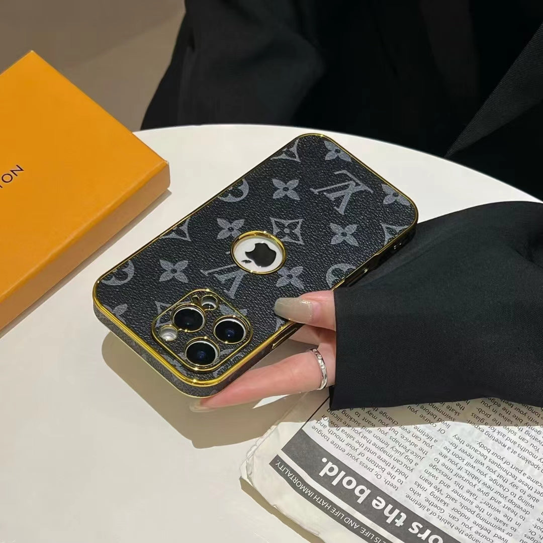 Electroplated LV iPhone Case Logo Opening For 12 13 14 15 16 Pro Max Plus