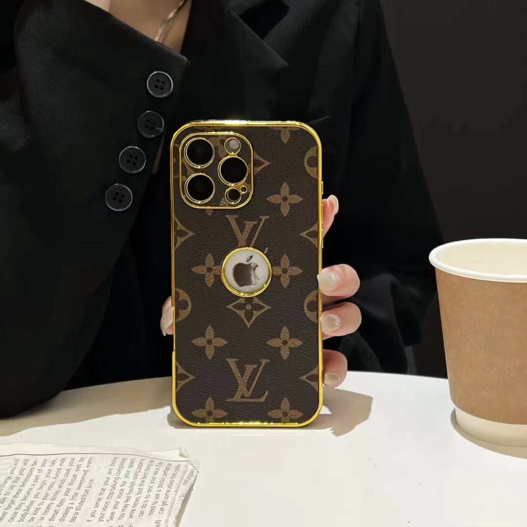 Electroplated LV iPhone Case Logo Opening For 12 13 14 15 16 Pro Max Plus