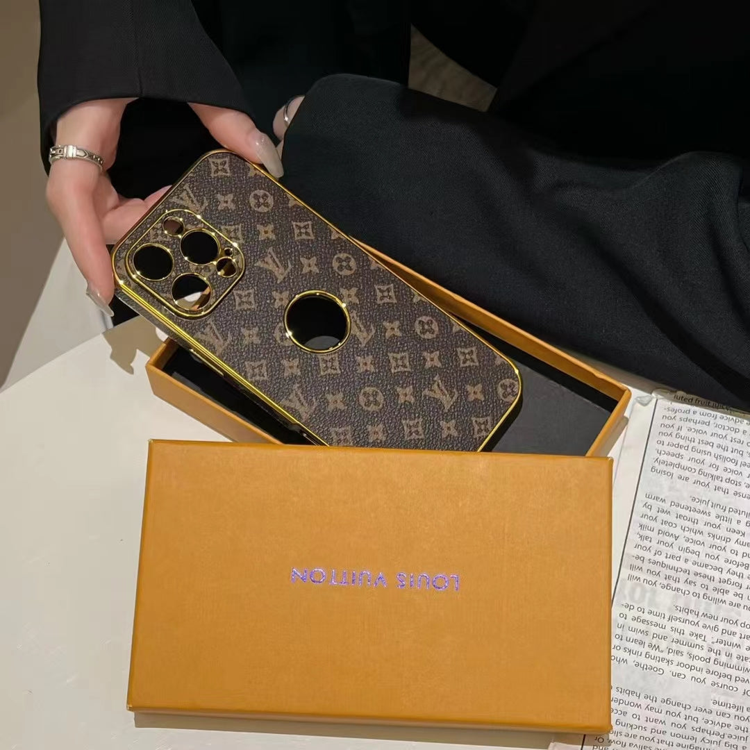 Electroplated LV iPhone Case Logo Opening For 12 13 14 15 16 Pro Max Plus
