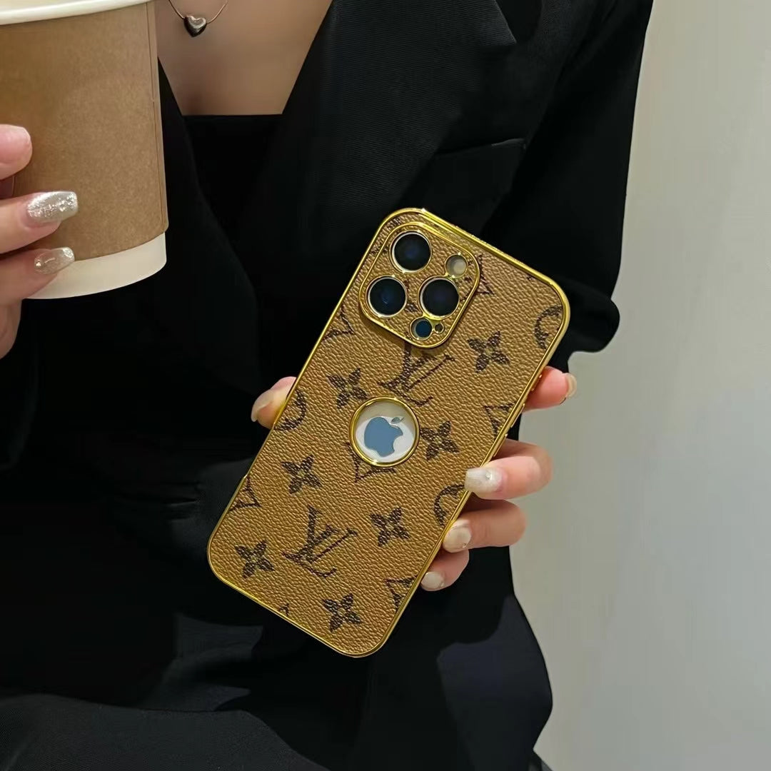 Electroplated LV iPhone Case Logo Opening For 12 13 14 15 16 Pro Max Plus