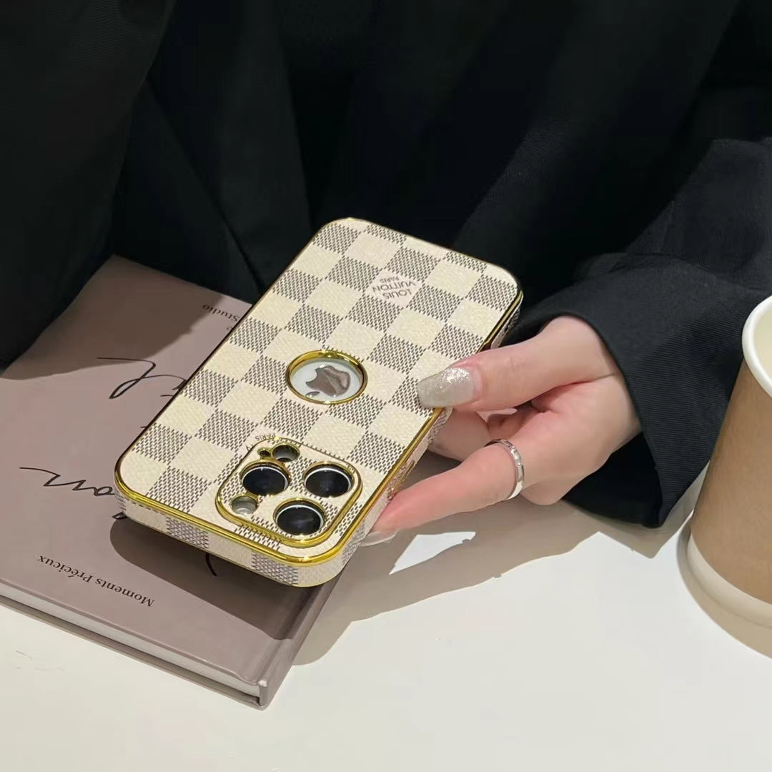 Electroplated LV iPhone Case Logo Opening For 12 13 14 15 16 Pro Max Plus