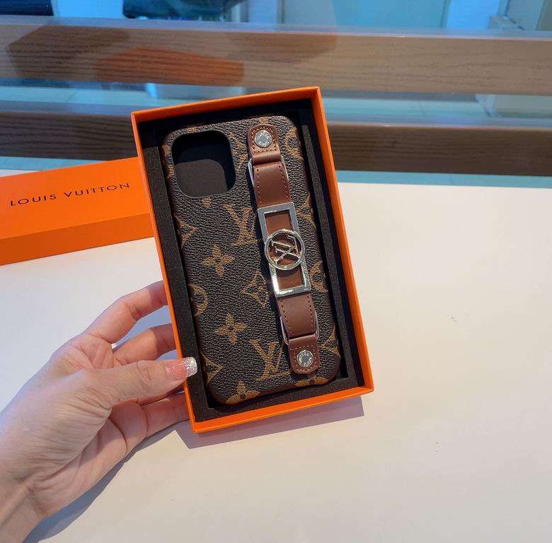 LV Monogram iPhone Case Brown Hand Strap For 11 12 13 14 15 16 Pro Max for 12-pro