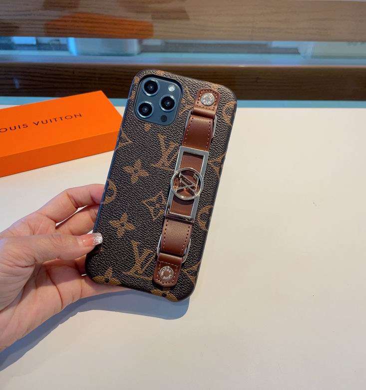 LV Monogram iPhone Case Brown Hand Strap For 11 12 13 14 15 16 Pro Max for 11-pro