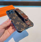 LV Monogram iPhone Case Brown Hand Strap For 11 12 13 14 15 16 Pro Max for 11-pro-max