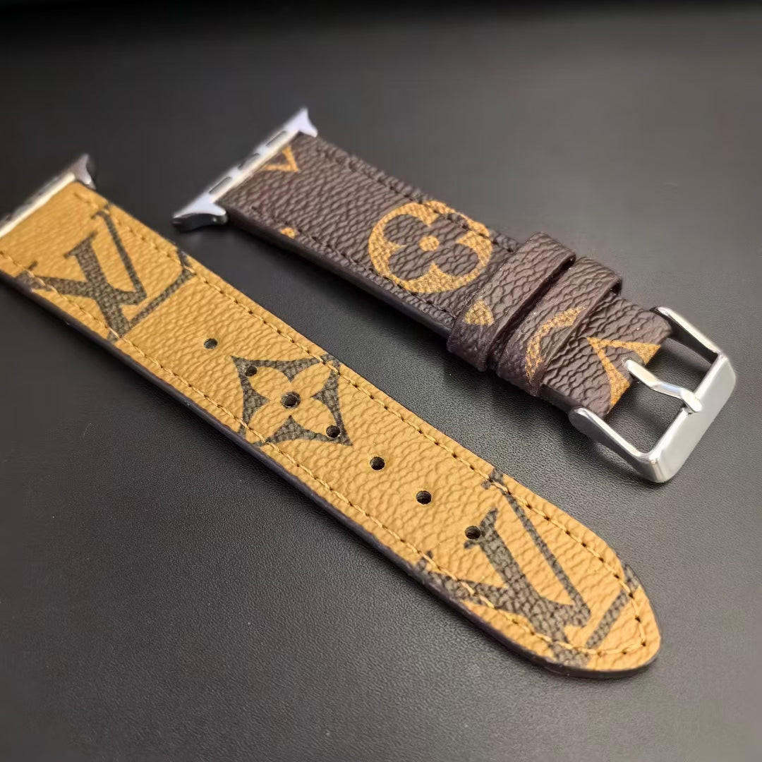 Louis Vuitton Apple Watch Bands Fashion Monogram Leather Apple Watch Band for pale-brown