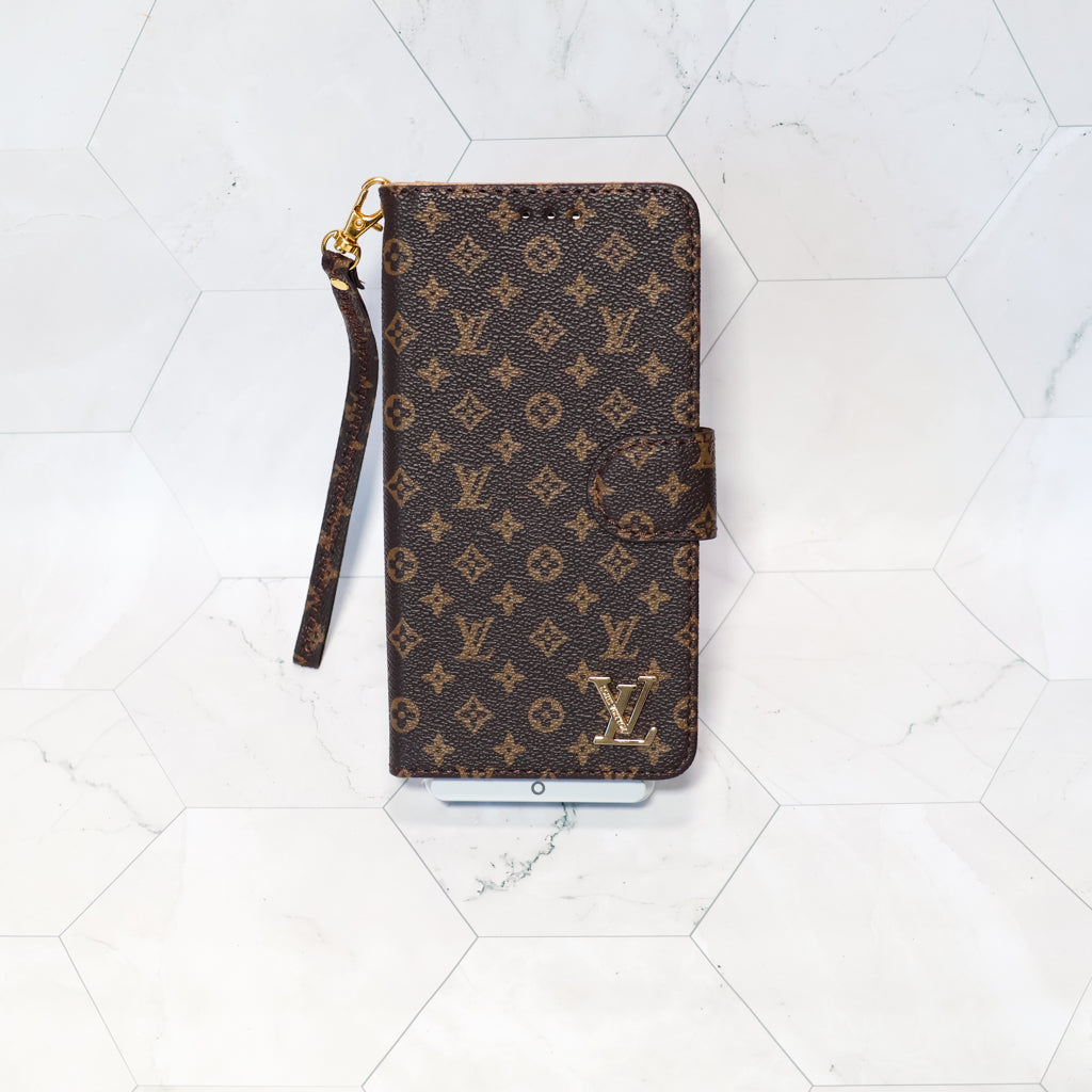 Classic LV Leather Wallet iPhone Case 12-17 Pro Max Plus Air