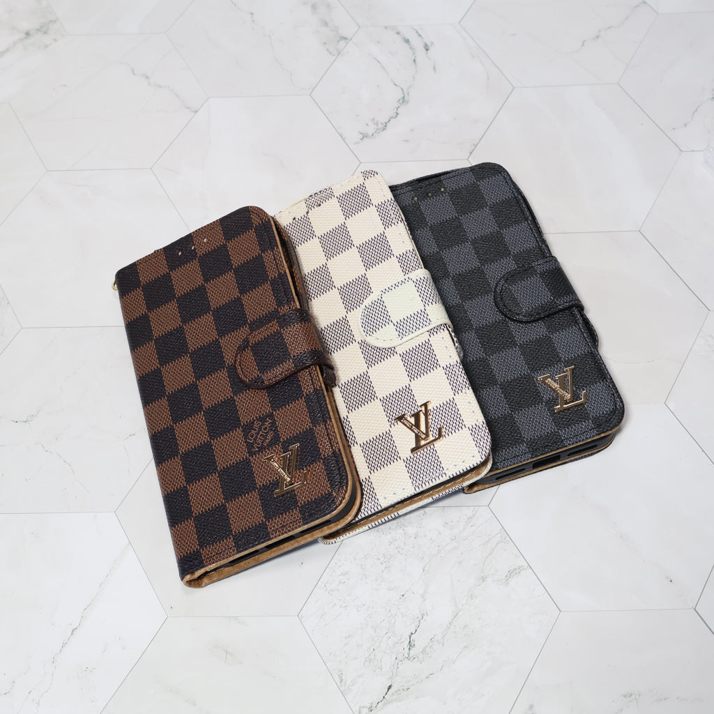Classic LV Leather Wallet iPhone Case 12-17 Pro Max Plus Air