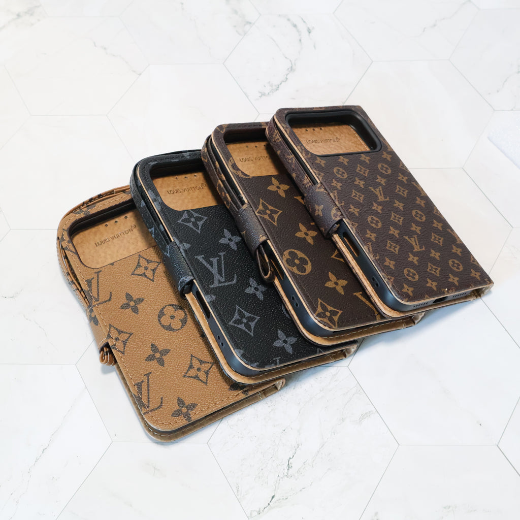 Classic LV Leather Wallet iPhone Case 12-17 Pro Max Plus Air
