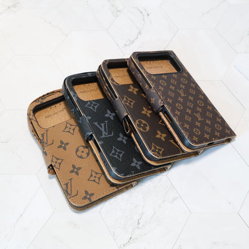 Classic LV Leather Wallet iPhone Case 12-17 Pro Max Plus Air