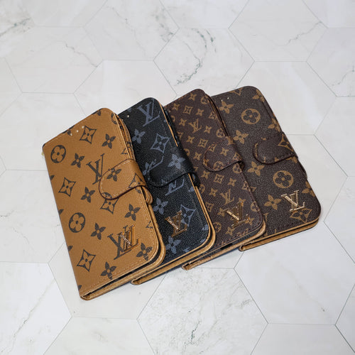 Classic LV Leather Wallet iPhone Case 12-17 Pro Max Plus Air